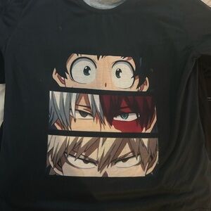 Black Short-Sleeve Graphic Tee featuring Anime Character Eyes